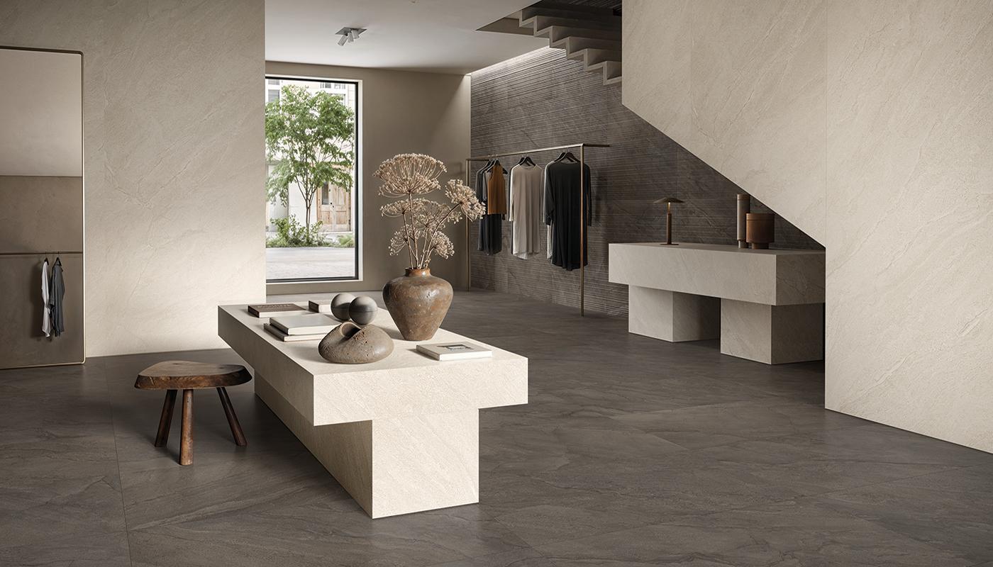 Porcelain Stoneware Provenza Pietra Di Orosei Stone Shop Grigio Bruciato Fondo,perla Rilievi Gallery Image | Emilceramica Porcelain Stoneware Provenza Pietra Di Orosei Stone Shop Grigio Bruciato Fondo,perla Rilievi Gallery Image | Emilceramica