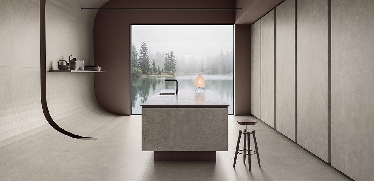 Porcelain Stoneware Provenza Unique Concrete Concrete Kitchen Grigio Cemento Colato,grigio Cemento Seminato Gallery Image | Emilceramica Porcelain Stoneware Provenza Unique Concrete Concrete Kitchen Grigio Cemento Colato,grigio Cemento Seminato Gallery Image | Emilceramica